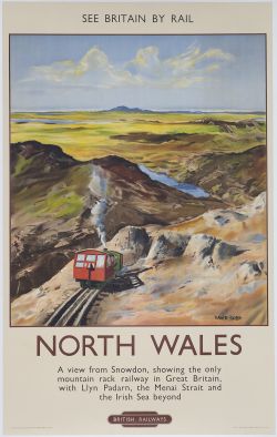 Poster BR(M) NORTH WALES by David Cobb showing the Snowdon Mountain Railway. Double Royal 25in x