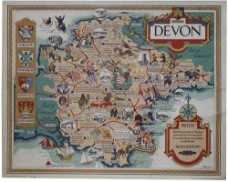 Poster BR(W) DEVON by Bowyer. A pictorial map of the County with all the major towns and places of