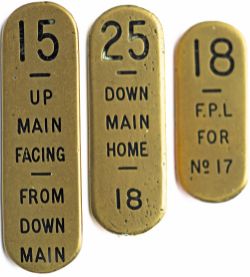 GWR brass signal lever leads x3; 15 UP MAIN FACING FROM DOWN MAIN 5.5in long, 25 DOWN MAIN HOME 18