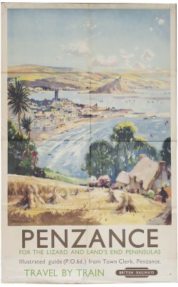 Poster BR(W) PENZANCE FOR THE LIZARD AND LAND'S END PENINSULAS by Jack Merriott. Double Royal 25in x