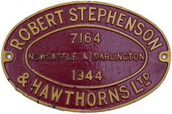 Worksplate ROBERT STEPHENSON & HAWTHORNS LTD NEWCASTLE & DARLINGTON 7164 1944 ex Austerity 0-6-0