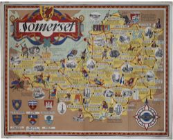Poster BR(W) SOMERSET by Bowyer. A pictorial map showing all the major towns and places of interest.