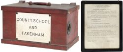 Great Eastern Railway staff and ticket box, traffolite plated COUNTY SCHOOL AND FAKENHAM. In ex