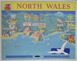 Original poster artwork North Wales by Kerry Lee. Gouache on hardboard with card name overlays. In