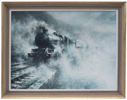 Original oil painting The Train And The Sea by Don Breckon painted in 1974 depicting GWR King 6019