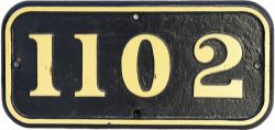 Great Western Railway cast iron cabside numberplate 1102 ex Collett 0-4-0T built by the Avonside