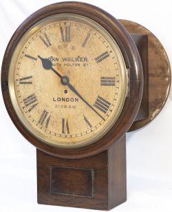 London & South Western Railway 12 inch and 14 inch mahogany cased double dial railway clock with a
