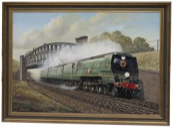 Original oil painting by Gerald Broom GRA of Southern Railway Merchant Navy Pacific 21C1 Channel