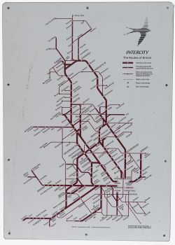 Intercity Routes of Britain Map showing the Swallow Emblem on melamine board. Produced by