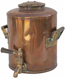 London Midland & Scottish Railway copper water urn. Embossed on the front LMS and stamped WOL