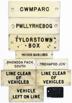 GWR ivorine machine engraved shelf / instrument plates x10 consisting of, TYLORSTOWN BOX, CWMPARC,