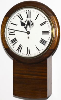 Great Western Railway 12 inch mahogany cased drop dial railway clock with a chain driven fusee