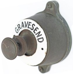Southern Railway brass signal box Bell Plunger with enamel ring GRAVESEND. In excellent condition.
