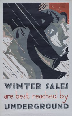 Poster LT WINTER SALES ARE BEST REACHED BY UNDERGROUND by EDWARD MCKNIGHT KAUFFER 1921 re-issued