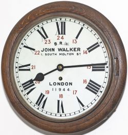 British Railways Southern Region 12 inch oak cased fusee railway clock with a rectangular plated