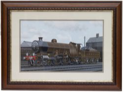 Original painting by Vic Welch of LBSCR Atlantic no.39 at Brighton shed, gouache on board framed