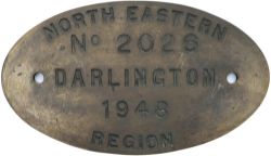 Worksplate NORTH EASTERN REGION No 2026 DARLINGTON 1948 ex Thompson L1 2-6-4T numbered 67708.