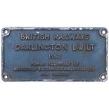 Worksplate BRITISH RAILWAYS DARLINGTON BUILT 1962 POWER EQUIPMENT BY ASSOCIATED ELECTRICAL