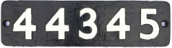 Smokebox numberplate 44345 ex LMS Fowler 4F 0-6-0 built by Kerr Stuart in 1927 and numbered LMS