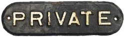 Taff Vale Railway cast iron doorplate PRIVATE. In as removed condition measures 10.75in x 3in.