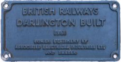 Worksplate BRITISH RAILWAYS DARLINGTON BUILT 1961 POWER EQUIPMENT BY ASSOCIATED ELECTRICAL