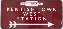 BR(M) FF enamel railway station direction sign KENTISH TOWN WEST STATION with British Railways totem