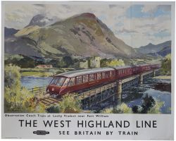 Poster BR(SC) THE WEST HIGHLAND LINE OBSERVATION COACH TRAIN AT LOCHY VIADUCT NEAR FORT WILLIAM by
