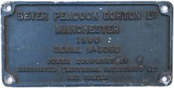 Worksplate BEYER PEACOCK GORTON LTD. MANCHESTER 1966 SERIAL No. 8059. POWER EQUIPMENT BY