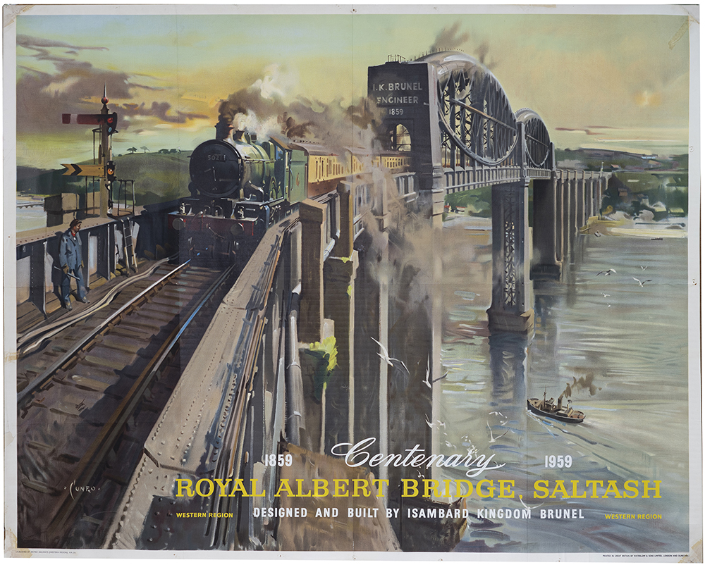 Poster BR(W) ROYAL ALBERT BRIDGE SALTASH CENTENARY 1859-1959 by Terence Cuneo. Quad Royal 50in x