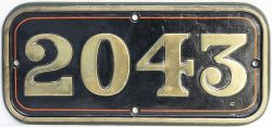 Great Western Railway brass cabside numberplate 2043 ex Dean 0-6-0PT built at Wolverhampton works in