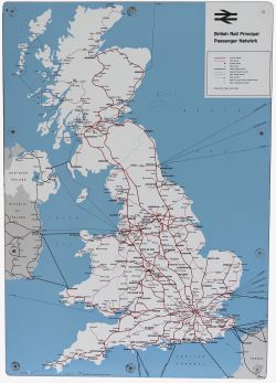 British Rail map of Britain showing the Principal Passenger Network on melamine board. In very