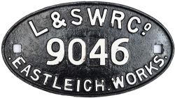 Wagonplate L&SWR Co EASTLEIGH WORKS 9046. Oval cast iron face restored with 56052 painted on the