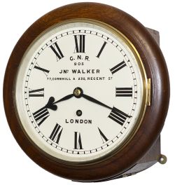 Great Northern Railway 8in mahogany cased fusee railway clock by John Walker of London. The