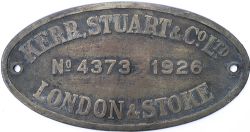 Worksplate KERR STUART & CO LTD No 4373 1926 LONDON & STOKE ex LMS Fowler 4F 0-6-0 numbered LMS 4345
