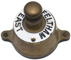 Southern Railway brass signal box Bell Plunger with enamel ring FELTHAM EAST. In excellent