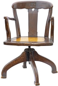 Norfolk & Suffolk Joint Railway Oak Captains Swivel Chair with N&S carved in the back rail. In