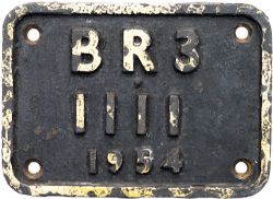 BR cast iron locomotive tenderplate BR3 1111 1954 ex Riddles BR Standard Class 2 2-6-0 numbered