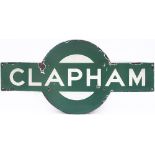 Southern Railway enamel target station sign CLAPHAM from the former South Eastern and Chatham