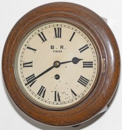 British Railways Southern Region 8 inch oak cased fusee railway clock with a rectangular plated wire