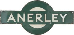 Southern Railway enamel target station sign ANERLEY from the former London Brighton & South Coast