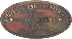 Worksplate YORKSHIRE ENGINE CO LIMITED MEADOW HALL WORKS SHEFFIELD No 2432 1948 ex 0-4-0ST