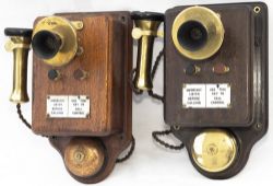 A Pair of Southern Railway signalbox telephones complete with enamel plates, bells, ear and mouth