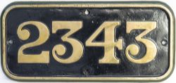 Great Western Railway brass cabside numberplate 2343 ex Dean Goods 0-6-0 built at Swindon works in