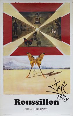 Poster SNCF ROUSSILLON by Salvador Dali issued in 1970. Metric Double Royal 620mm x 990mm. In very