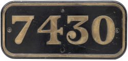 GWR brass cabside numberplate 7430 ex Collett 0-6-0 PT built at Swindon in 1948. Allocated to 84F