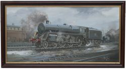 Original oil painting of BR Standard Class 5 73072 On Shed by Barry Price painted in 1986. Framed