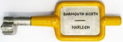BR-W Tyers No9 single line aluminium key token BARMOUTH NORTH - HARLECH, configuration D. In