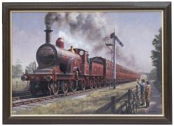 Original oil painting by W.J.Foxon GRA Future Engine Drivers featuring a Midland Railway 4-2-2