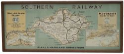 Carriage print SOUTHERN RAILWAY ISLAND MAINLAND CONNECTIONS. A map of the Isle of Wight showing