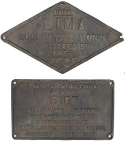 Worksplate 8856 LIMA LOCOMOTIVE WORKS INCORPORATED LIMA, OHIO-U.S.A. JUNE,1945. Diamond shaped
